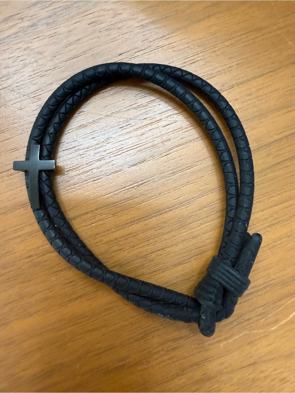 Men's Black Braided Leather Wrap Bracelet with Matte Cross Accent